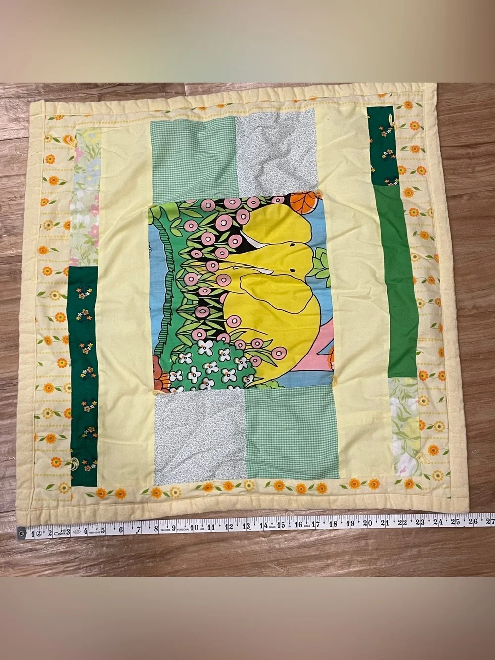 Handmade Baby Quilt Elephant Yellow Gingham Style Blanket 26